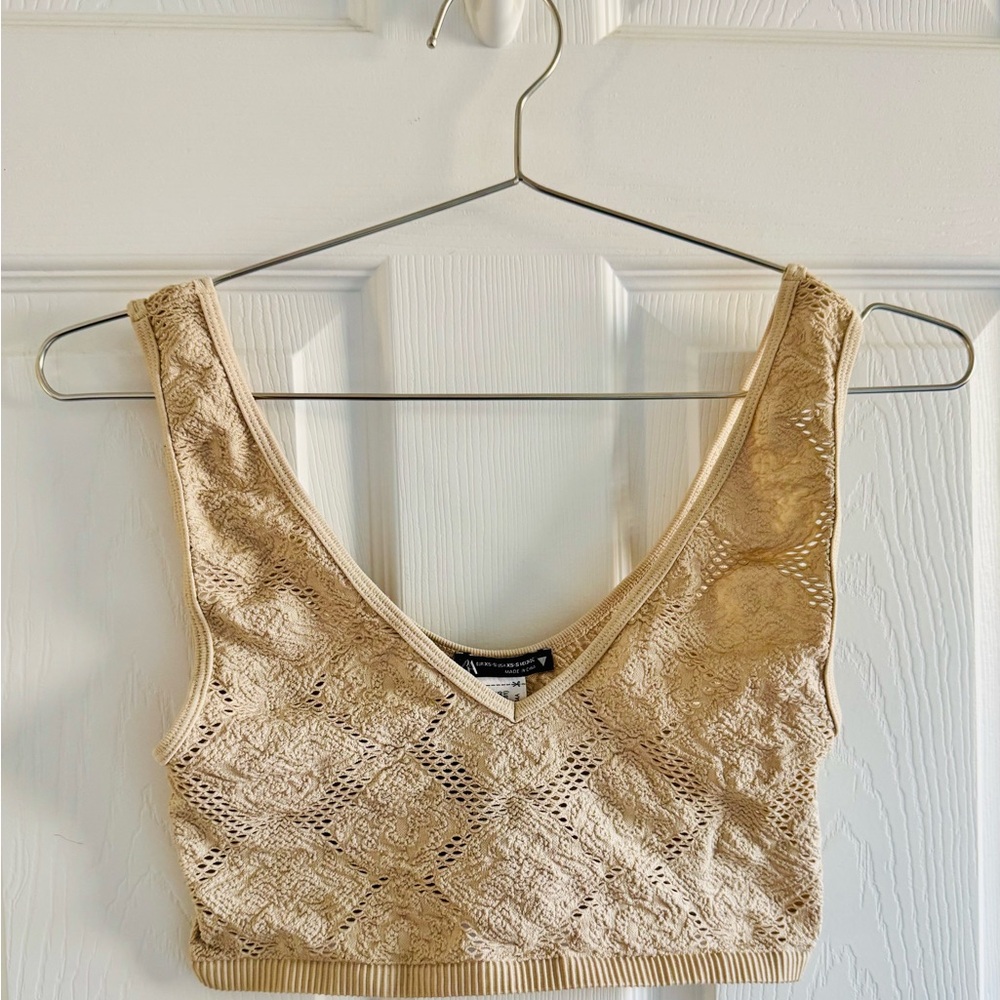 Zara Beige Lace V-neck Bralette with Eyelet Detail